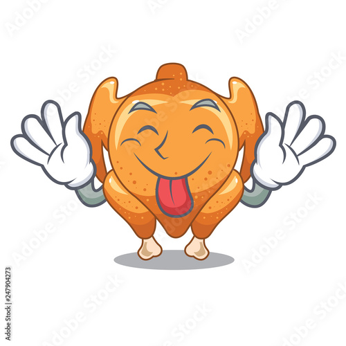 Tongue out cartoon roast chicken ready to eat