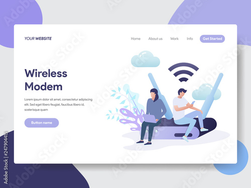 Landing page template of Wireless Modem Illustration Concept. Modern flat design concept of web page design for website and mobile website.Vector illustration