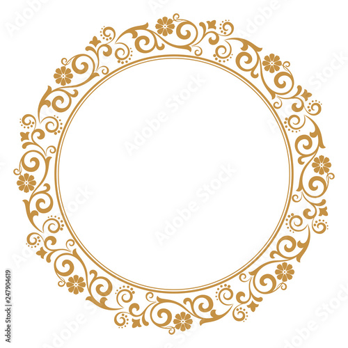 Decorative frame Elegant vector element for design in Eastern style, place for text. Floral golden border. Lace illustration for invitations and greeting cards.