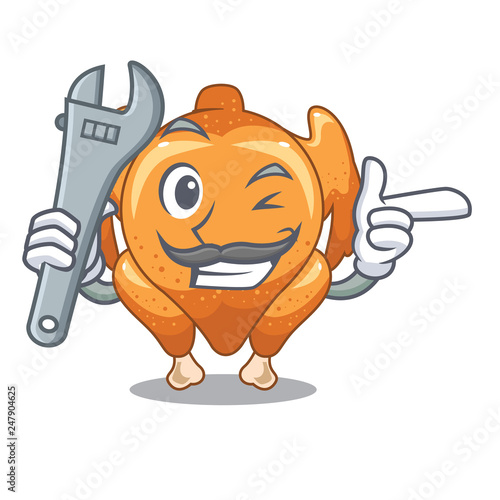 Mechanic cartoon roast chicken ready to eat