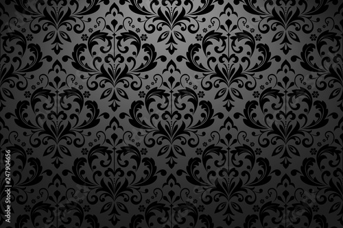 Wallpaper in the style of Baroque. Seamless vector background. Black floral ornament. Graphic pattern for fabric, wallpaper, packaging. Ornate Damask flower ornament