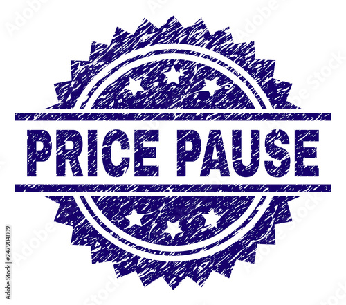 PRICE PAUSE stamp seal watermark with distress style. Blue vector rubber print of PRICE PAUSE caption with dust texture.