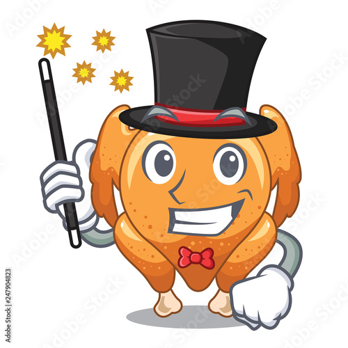 Magician cartoon roast chicken ready to eat