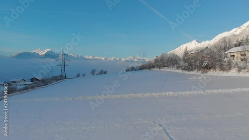 Field Winter Amazing Mountains Morning photo