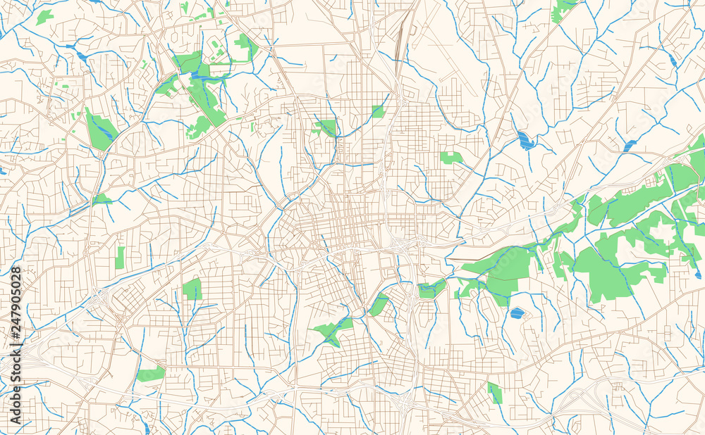 Fototapeta premium Winston–Salem North Carolina printable map excerpt