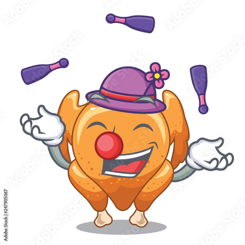 Juggling cartoon roast chicken ready to eat