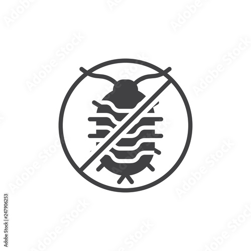 No woodlouse pests vector icon. filled flat sign for mobile concept and web design. Stop woodlouse insects simple solid icon. Symbol, logo illustration. Pixel perfect vector graphics