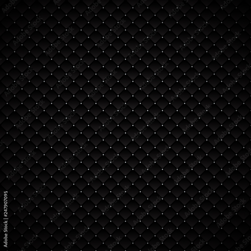 Plakat Streszczenie luksusowe czarne kwadraty geometryczne wzór projektu ze srebrnymi kropkami na ciemnym tle. Luksusowa tekstura. metaliczna powierzchnia węgla.