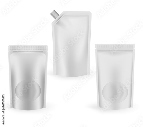 Blank stand up pouches, vacuum food bags - vector template set