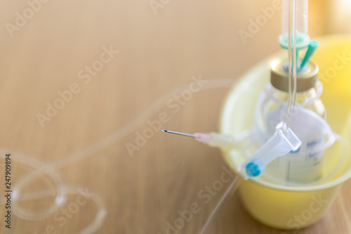 Photography Syringe and brine, Saline solution for patient in hospital, Intravenous medication