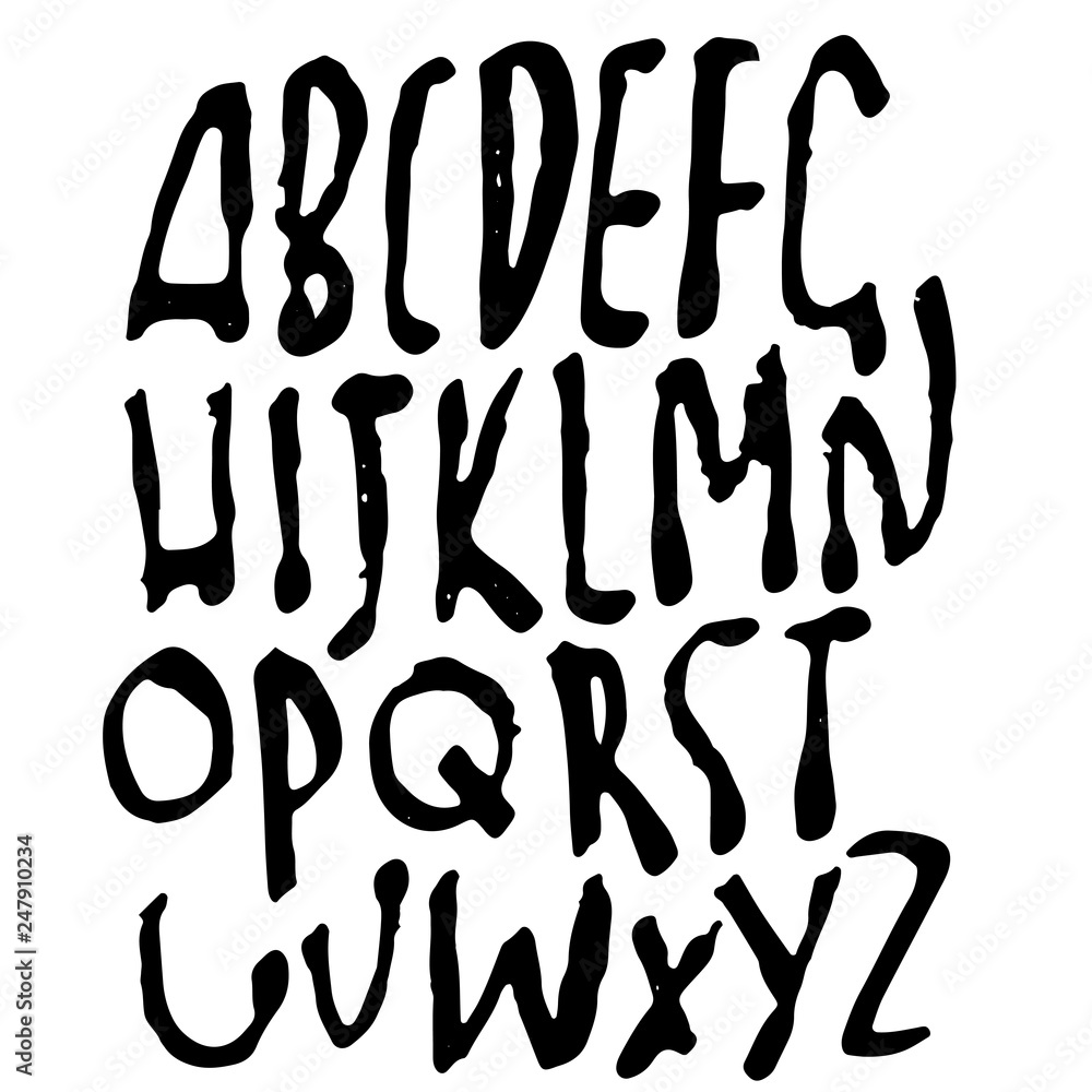Simple alphabet letters. Handdrawn grunge ink font. Vector illustration. Simple alphabet letters. Handdrawn grunge ink font. Vector illustration.