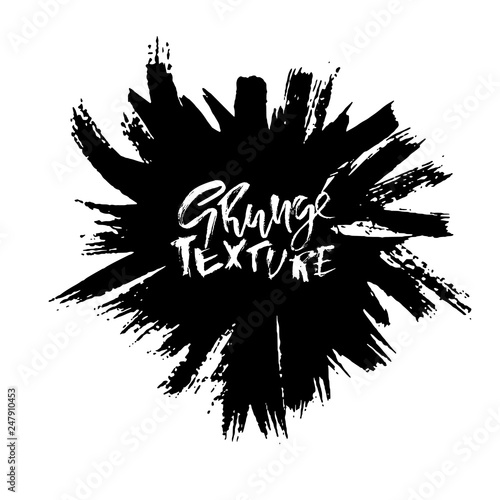 Dry brush texture banner. Black and white abstract round frame. Vector illustration.