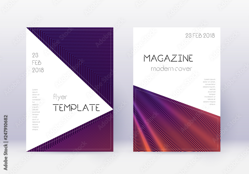 Naklejka premium Triangle cover design template set. Violet abstrac