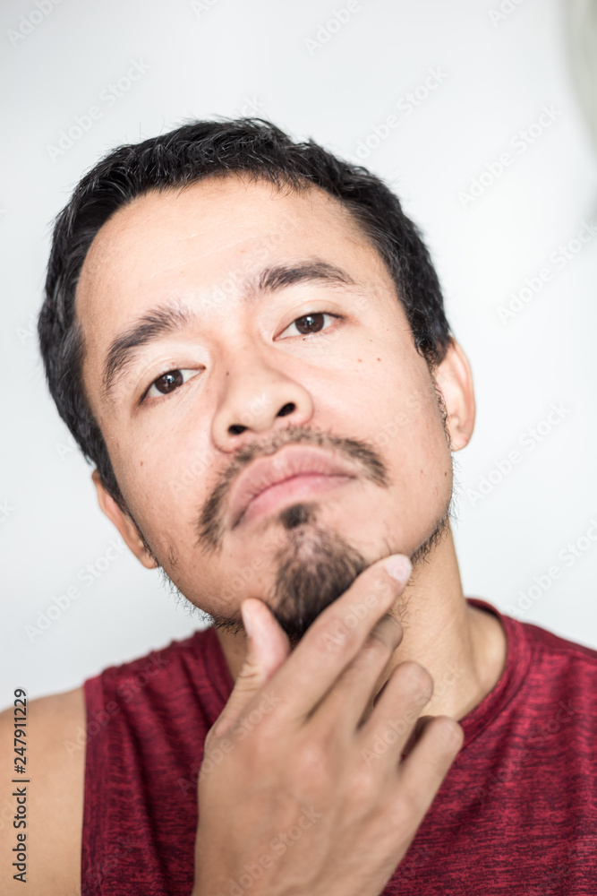 Hipster smart mustache man posting on white background Hipster smart mustache man posting on white background