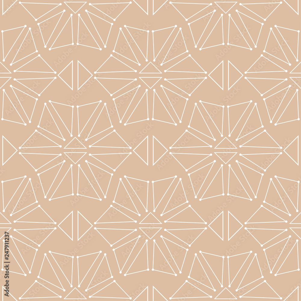 Geometric seamless design. White triangle pattern on beige background Geometric seamless design. White triangle pattern on beige background