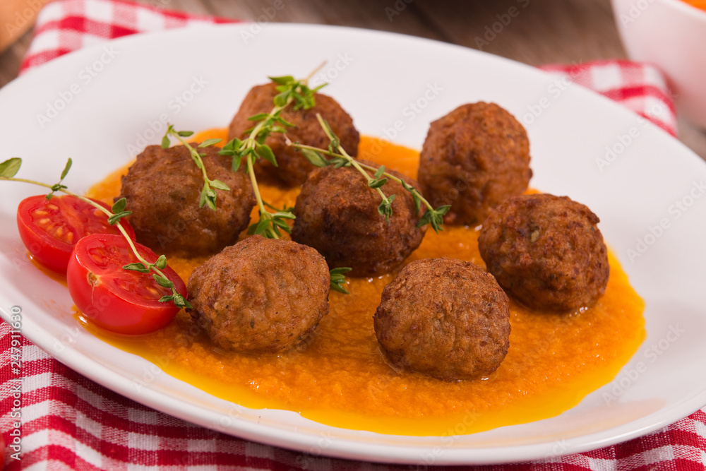 Meatballs with mashed carrots. Meatballs with mashed carrots.