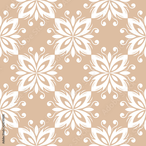Wallpaper Mural Floral seamless pattern. White flowers on brown beige background Torontodigital.ca