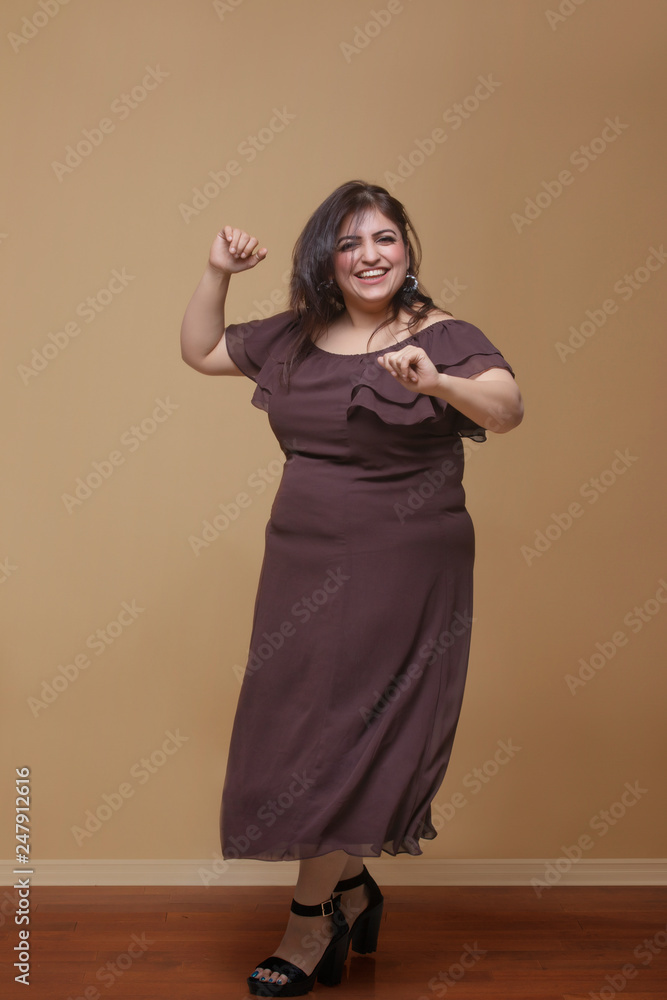 Fat woman in high heels store