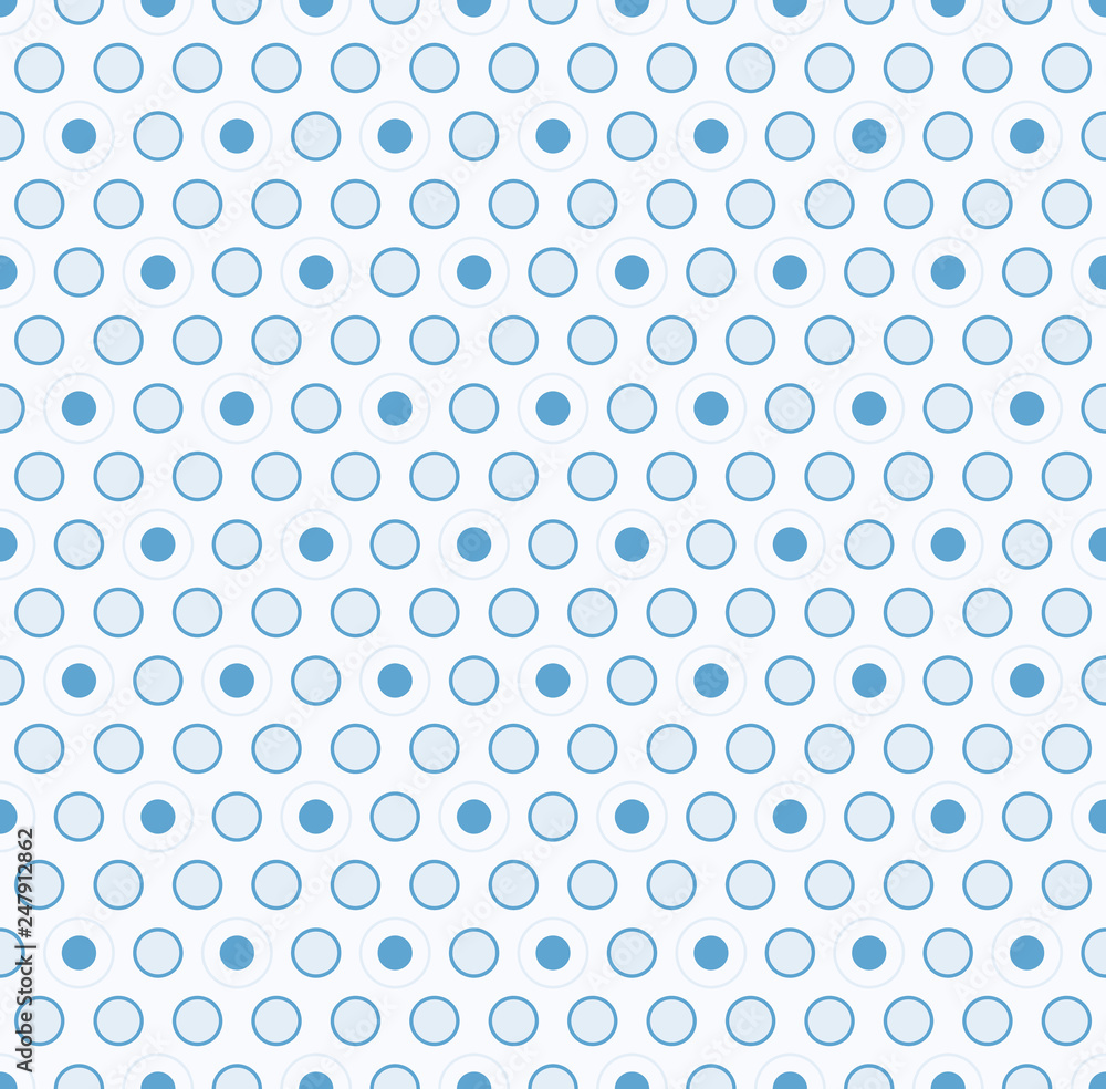 Blue seamless pattern on white background. Polka dot. Useful as design element for texture and artistic compositions.