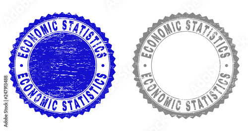Grunge ECONOMIC STATISTICS stamp seals isolated on a white background. Rosette seals with grunge texture in blue and grey colors.