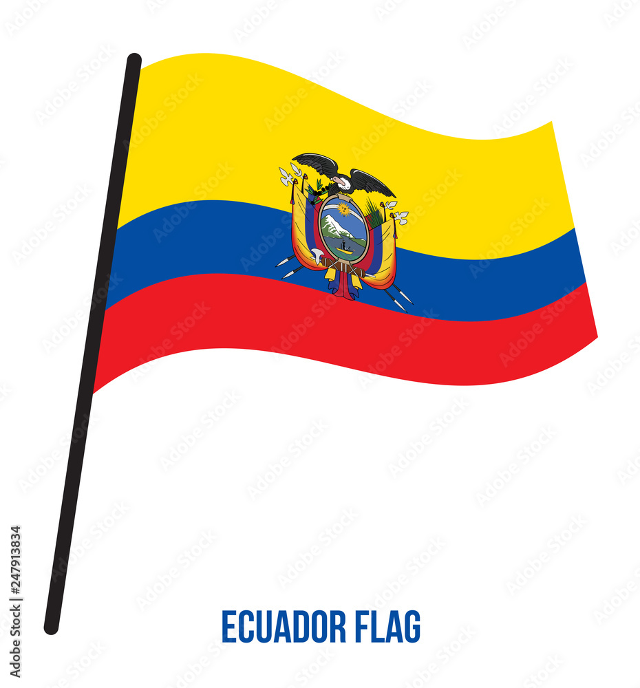 Obraz premium Ecuador Flag Waving Vector Illustration on White Background. Ecuador National Flag.