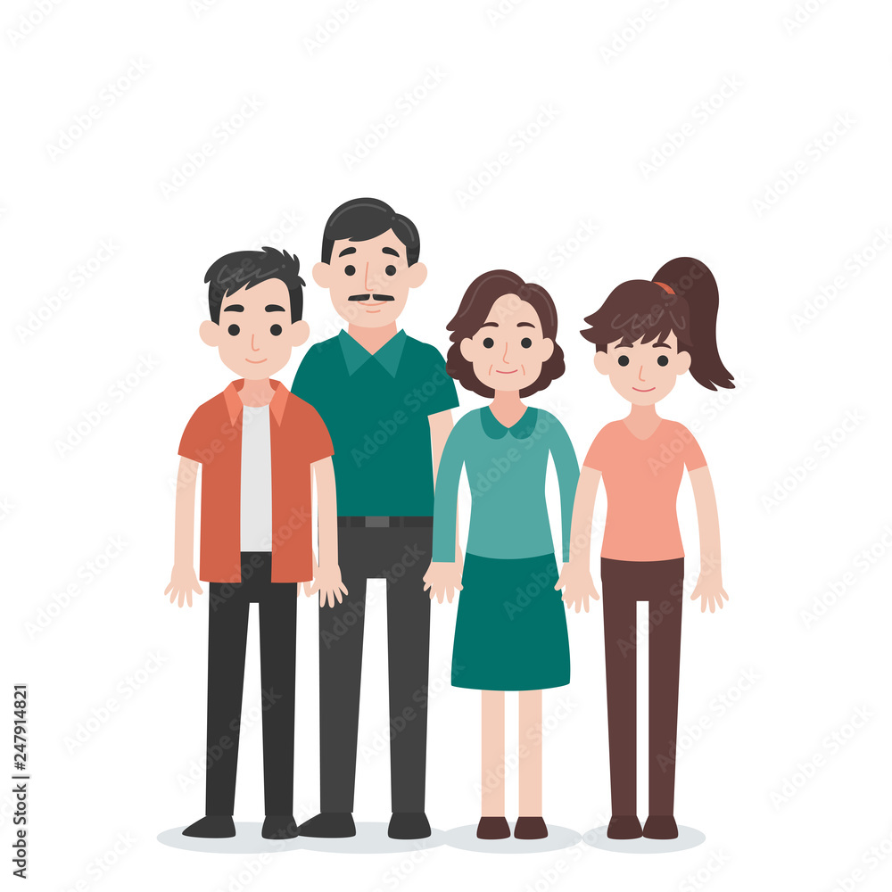 Set of People Character Family concept,uncle, aunt , grandchild, nephew,  niece, cartoon character flat design vector on white background. Stock  Vector | Adobe Stock