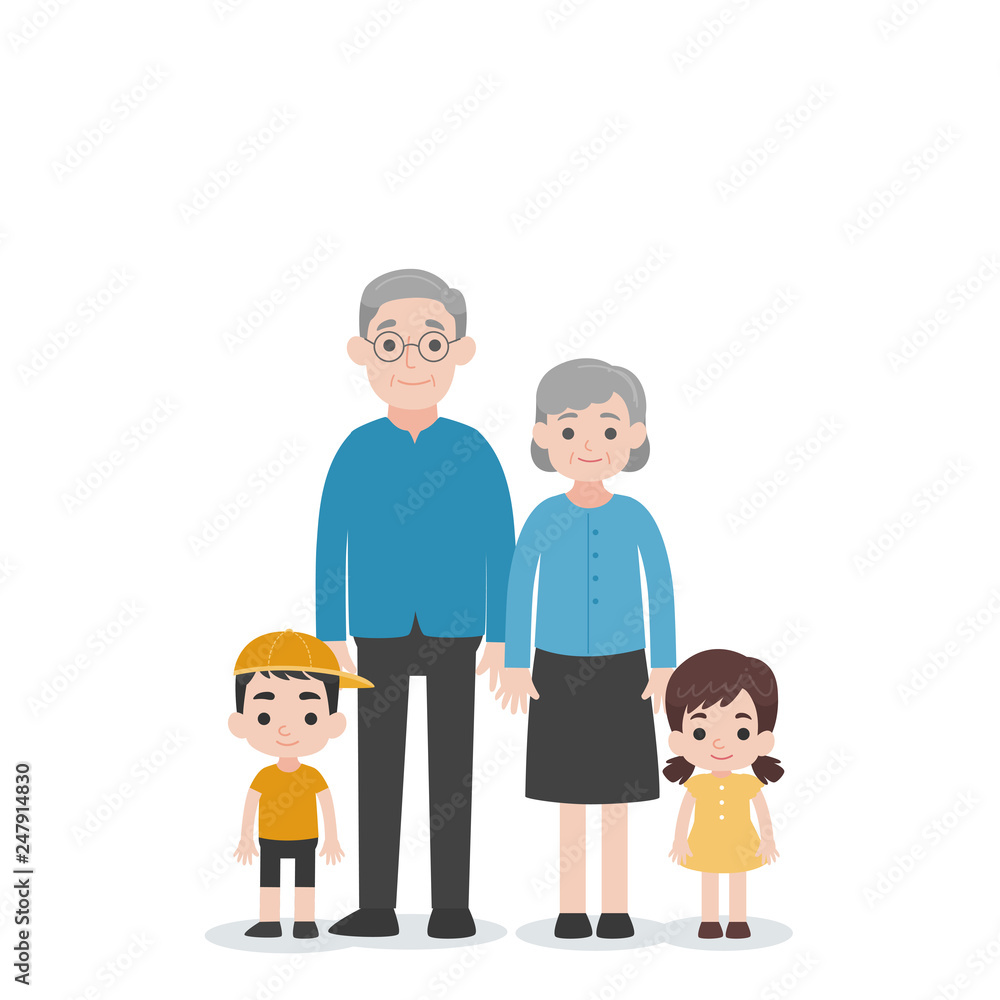 Set of People Character Family concept,grandchild, nephew, niece grand mother, grand father, cartoon character flat design vector on white background.