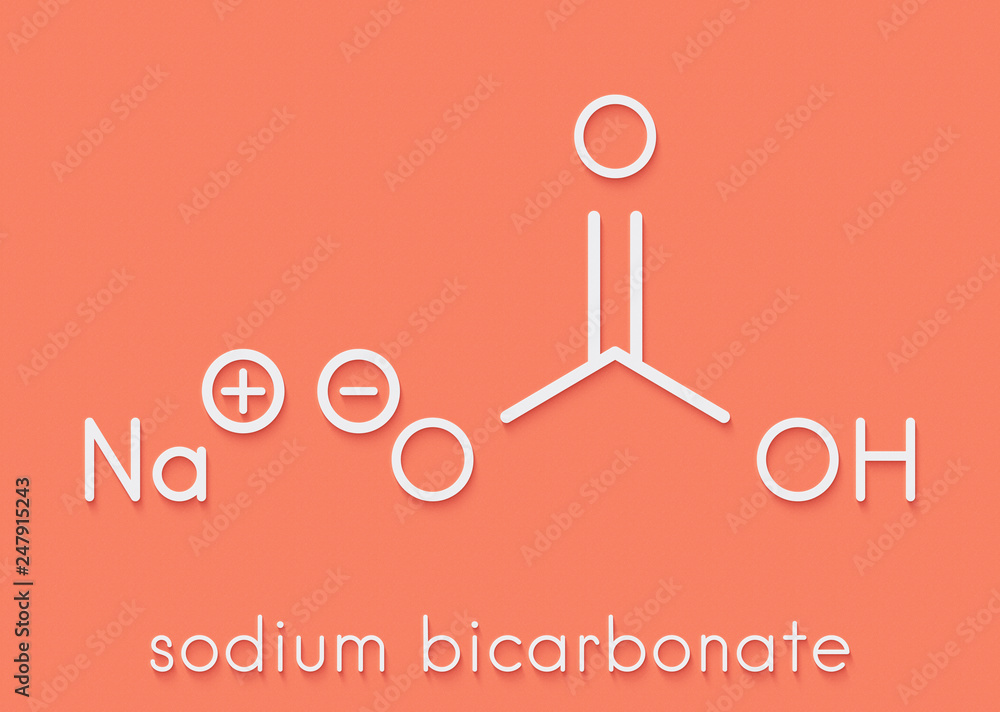 Sodium bicarbonate (baking soda), chemical structure. Skeletal formula
