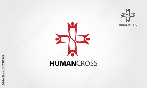 Medical cross logo design template or four human image that build a cross sign.