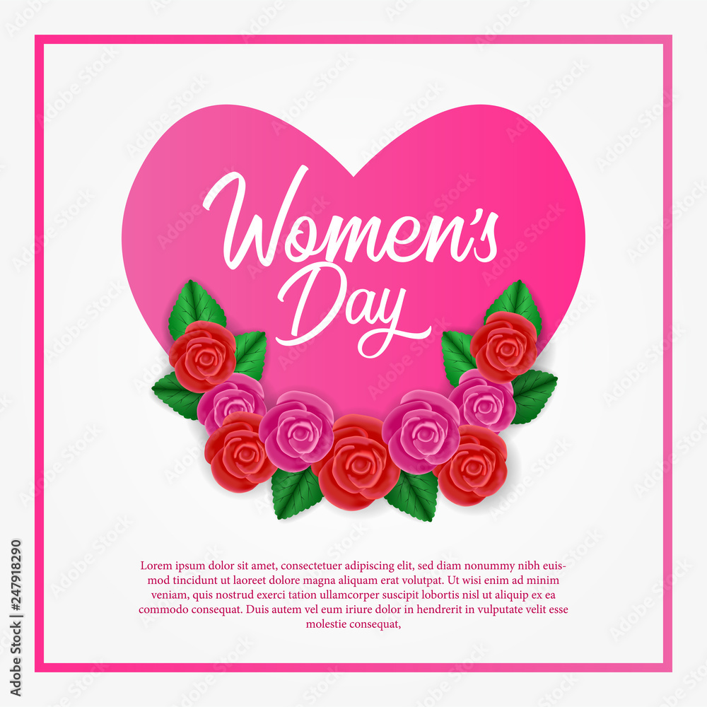 woman's day celebration with rose bouquet feminine on the hearth shape