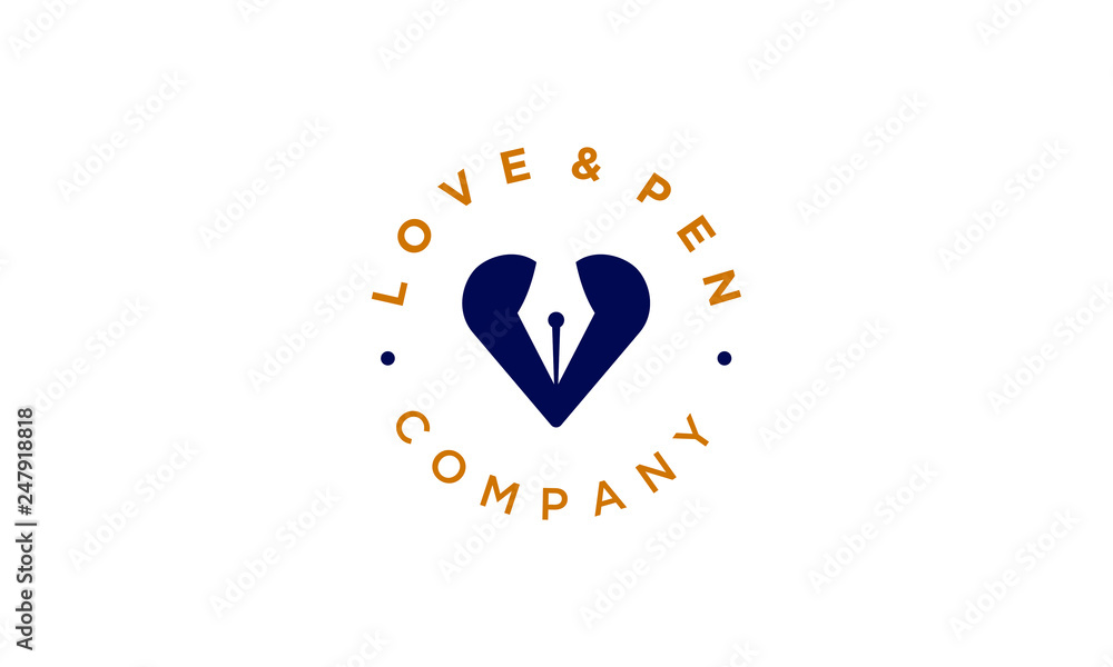 A love logo design template. Awesome a love with pen logo. A love with pen lineart logotype. A love logo design template. Awesome a love with pen logo. A love with pen lineart logotype.