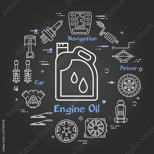 Vector black linear banner of engine oil