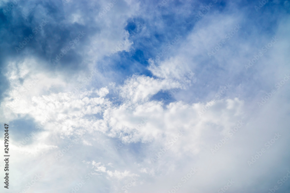 Blue and white cloudy skies background