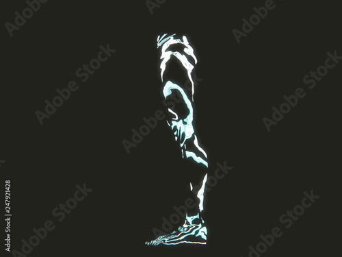 glow neon human body part with reflection on black background 