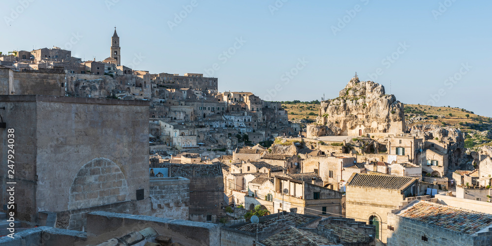 Sassi of Matera. Sasso Barisano at sunset. Magic of cave houses. UNESCO World Heritage Site.