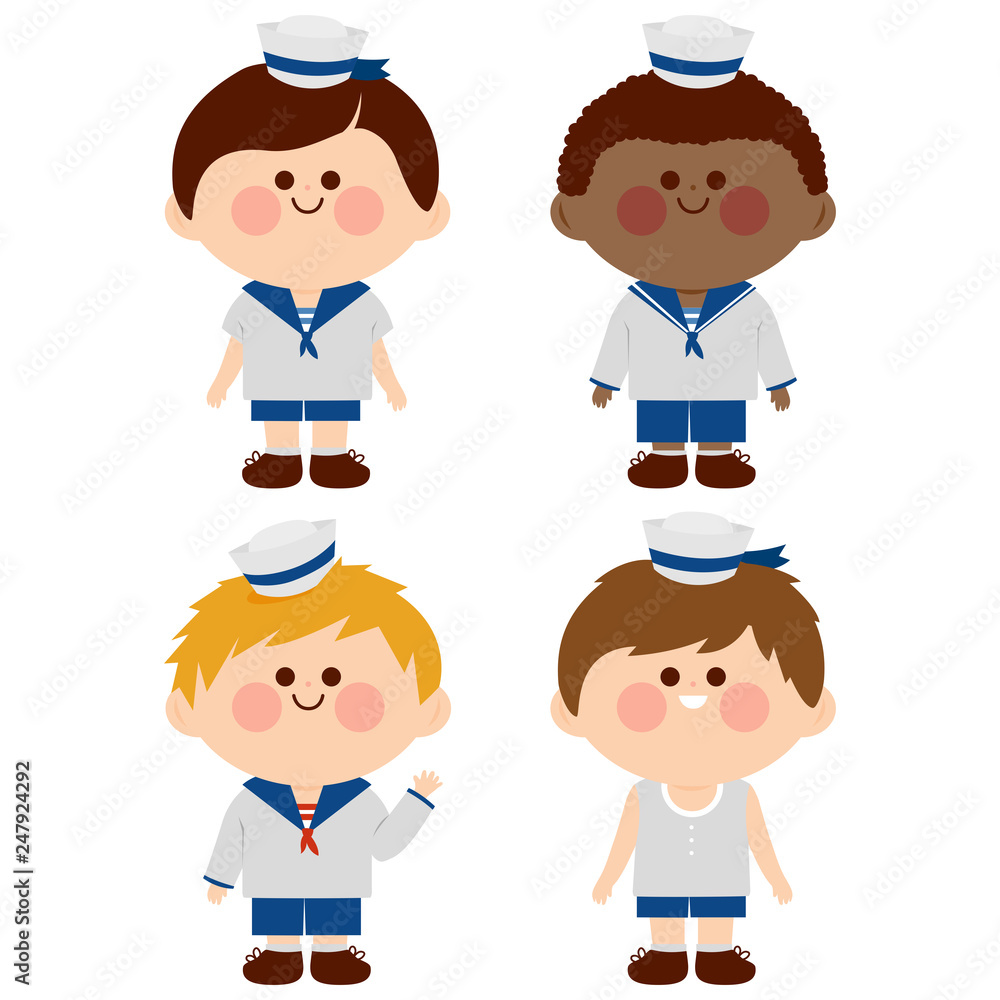 Children in nautical sailor outfits. Vector illustration Children in nautical sailor outfits. Vector illustration