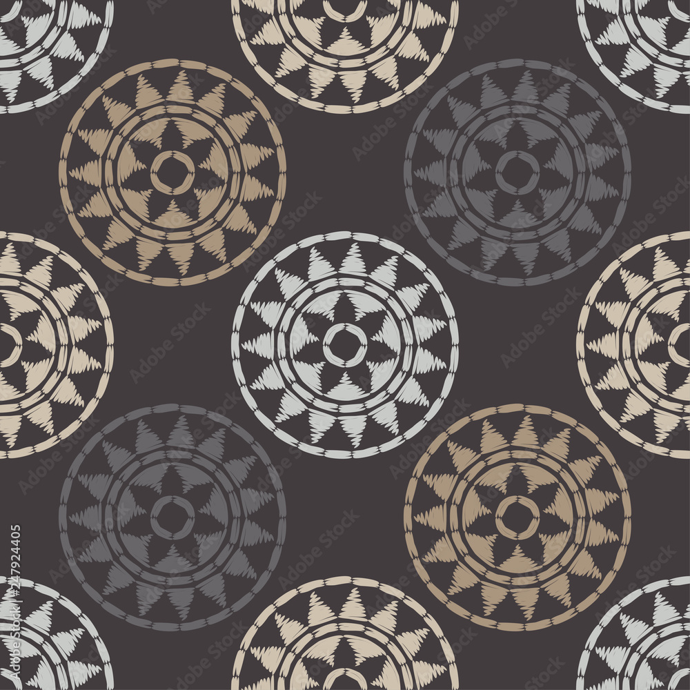 Polka dot seamless pattern. Mosaic of ethnic figures. Geometric background. Can be used for wallpaper, textile, invitation card, web page background. Polka dot seamless pattern. Mosaic of ethnic figures. Geometric background. Can be used for wallpaper, textile, invitation card, web page background.
