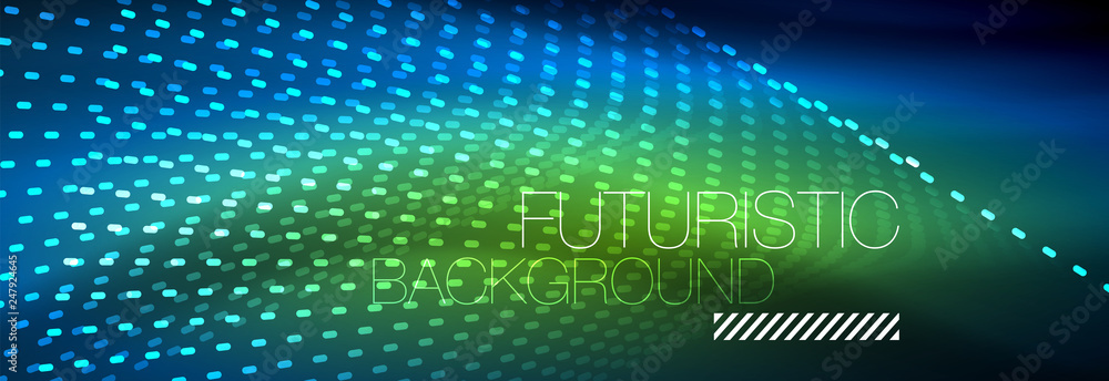 Glowing light particles in dark neon space, magic glow shiny abstract background Glowing light particles in dark neon space, magic glow shiny abstract background