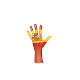 spain flag and hand on white background. Vector illustration