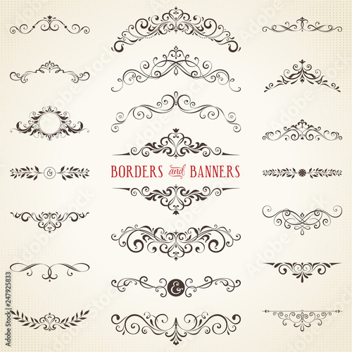 Vector set of ornate calligraphic vintage elements, dividers and page decorations.