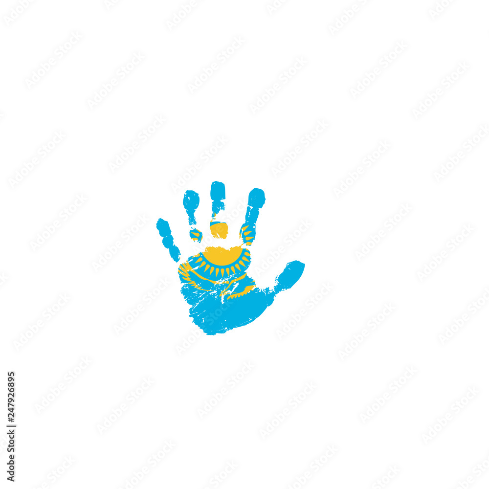 Kazakhstan flag and hand on white background. Vector illustration Kazakhstan flag and hand on white background. Vector illustration