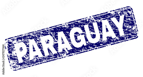 PARAGUAY stamp seal print with grunge style. Seal shape is a rounded rectangle with frame. Blue vector rubber print of PARAGUAY text with grunge style.