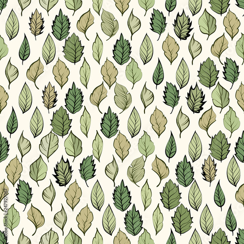 Seamless pattern. Green leaves on light background