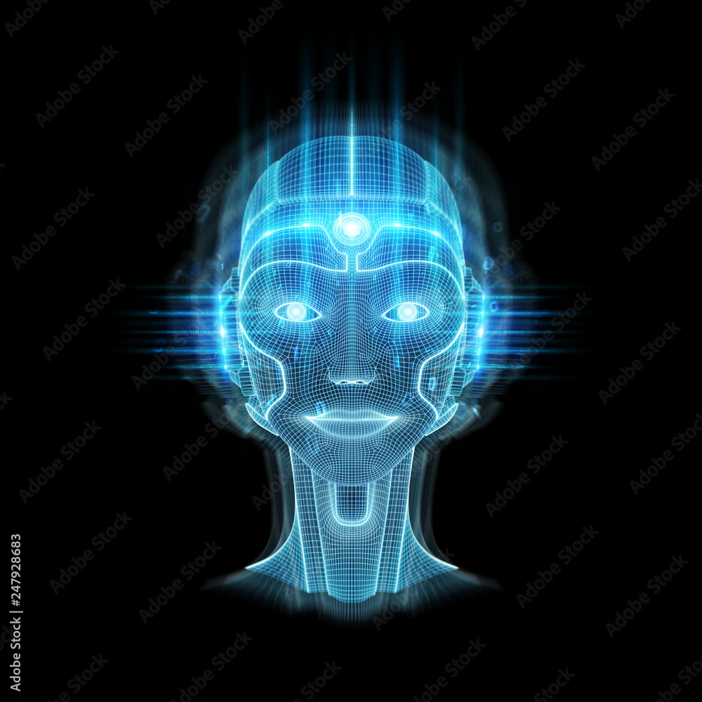 Robot cyborg head artificial intelligence learning 3D rendering Robot cyborg head artificial intelligence learning 3D rendering