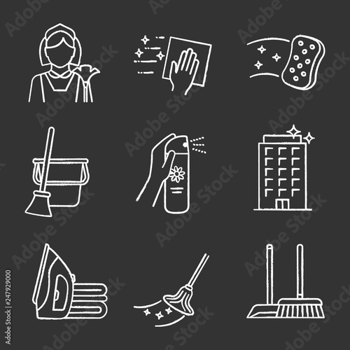 Cleaning service chalk icons set