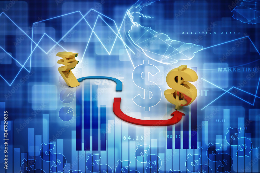 3d illustration rupee dollar network 3d illustration rupee dollar network