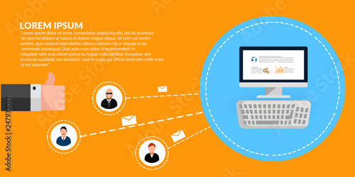 Email list, mailing list, contact list concept orange banner eps 10 vector