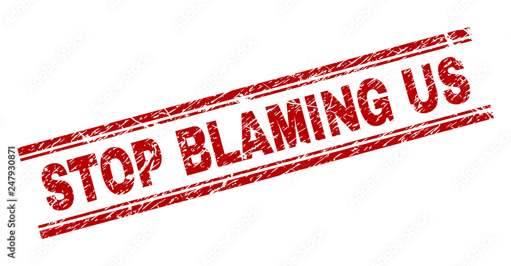 STOP BLAMING US seal print with distress style. Red vector rubber print of STOP BLAMING US text with scratched texture. Text label is placed between double parallel lines. STOP BLAMING US seal print with distress style. Red vector rubber print of STOP BLAMING US text with scratched texture. Text label is placed between double parallel lines.
