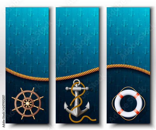 Set of tree vertical maritime banners.
