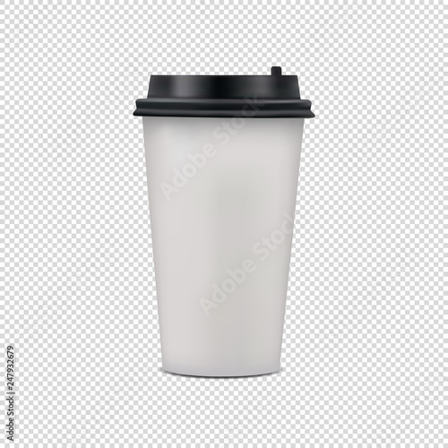 Realistic Blank Coffee Paper Cup With Lid - Vector Illustration - Isolated On Transparent Background
